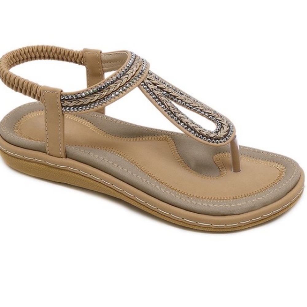 Latte Rinestone Trim Sandal